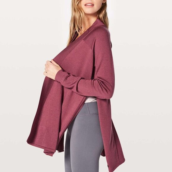Lululemon Blissful Zen Sweater-So Merlot- Merino Wool Open Cardigan- Size 8 - Picture 5 of 12